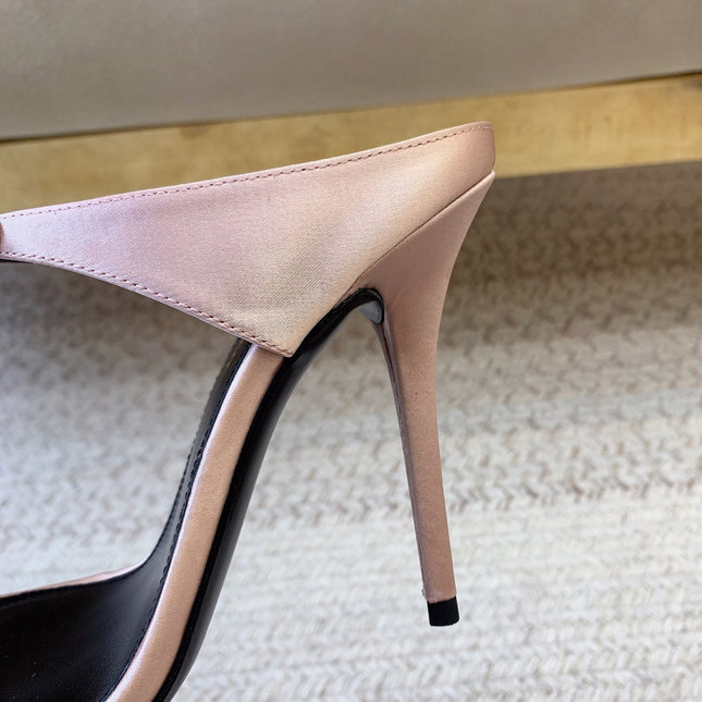 GAP CRYSTAL-BUCKLE SLIDE SANDALS IN LIGHT PINK SILK