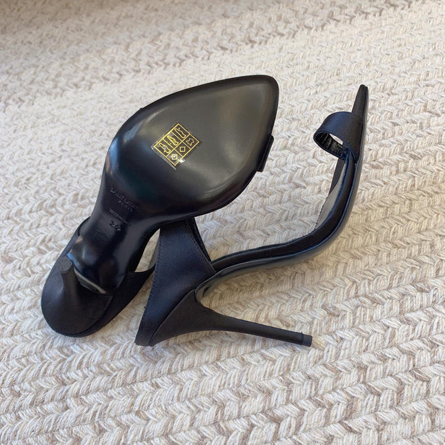 GAP CRYSTAL-BUCKLE SLIDE SANDALS IN BLACK SILK