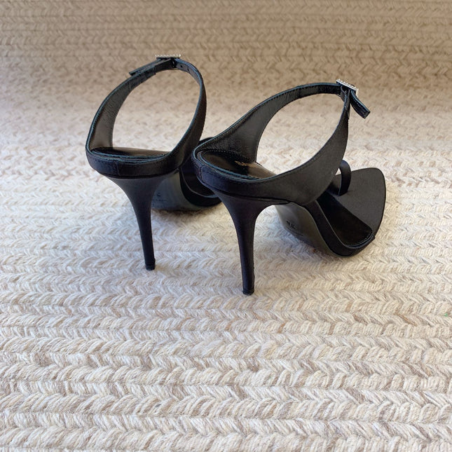 GAP CRYSTAL-BUCKLE SLIDE SANDALS IN BLACK SILK