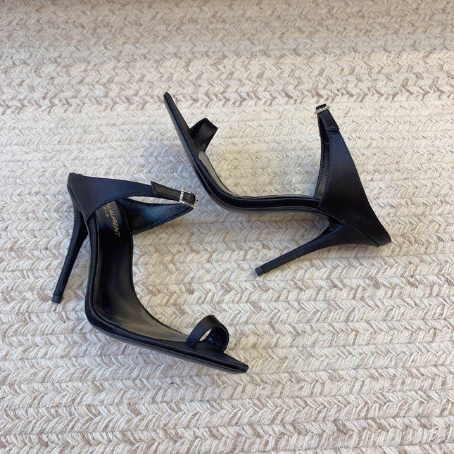 GAP CRYSTAL-BUCKLE SLIDE SANDALS IN BLACK SILK