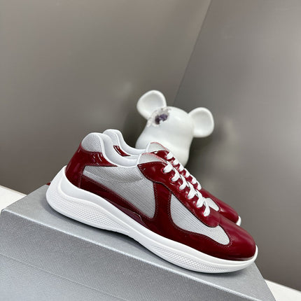 PRADA SNEAKERS IN BURDUNDY RED CALFSKIN AND MESH
