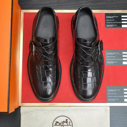 HM MONK STRAP BLACK WITH CROCODILE MOTIF CALFSKIN