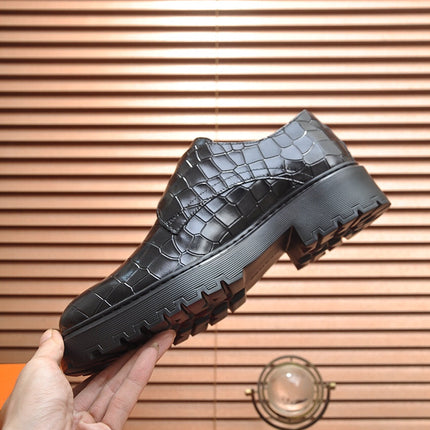 HM MONK STRAP BLACK WITH CROCODILE MOTIF CALFSKIN