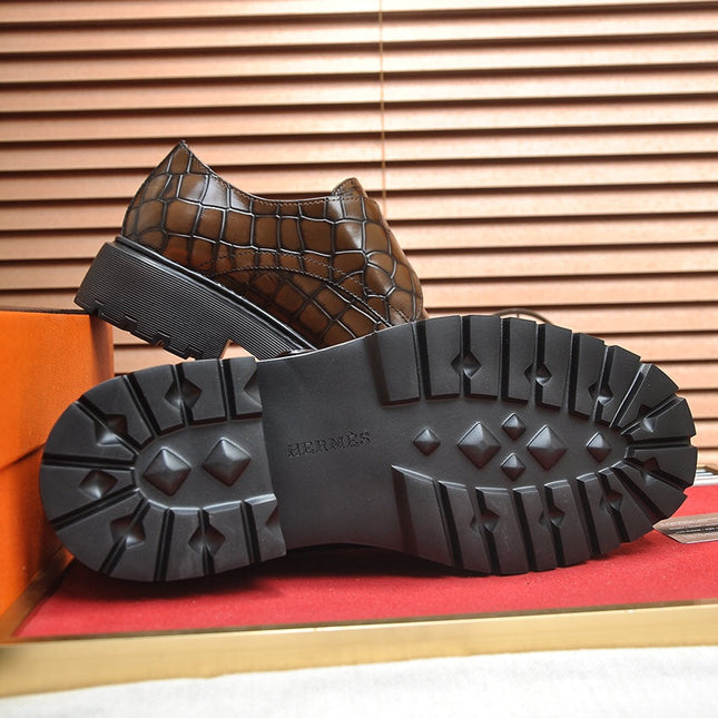 HM MONK STRAP CARAMEL WITH CROCODILE MOTIF CALFSKIN