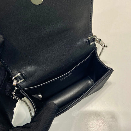 MINI FLAP BAG 11 IN BLACK DUCHESSE FABRIC ATTACHED FULL CRYSTALS SILVER CHAIN