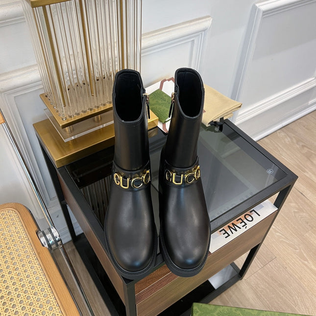 GG CLASSIC LOGO ANKLE BOOTS IN BLACK CALFSKIN