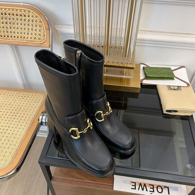 GG HORSEBIT ANKLE BOOTS IN BLACK SHEEPSKIN