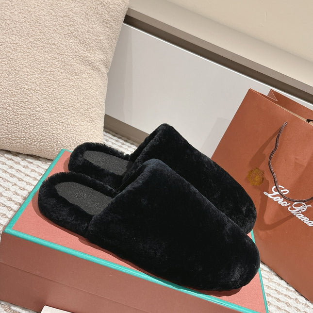 LP NATURAL WINTERCOZY WOOL BLACK SLIPPERS