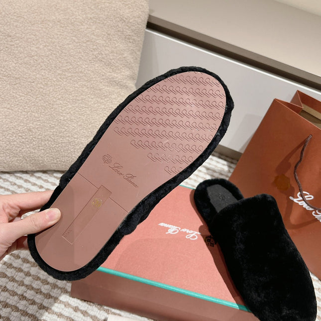 LP NATURAL WINTERCOZY WOOL BLACK SLIPPERS
