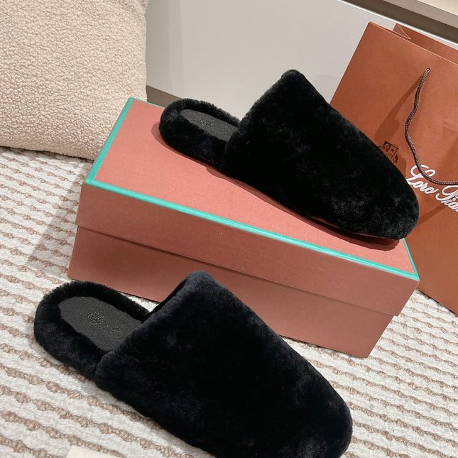 LP NATURAL WINTERCOZY WOOL BLACK SLIPPERS