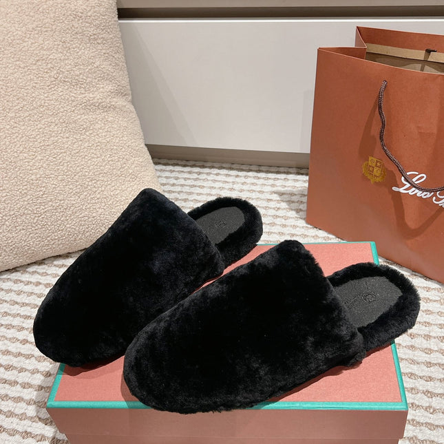 LP NATURAL WINTERCOZY WOOL BLACK SLIPPERS