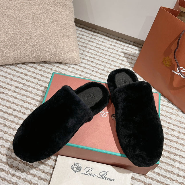 LP NATURAL WINTERCOZY WOOL BLACK SLIPPERS