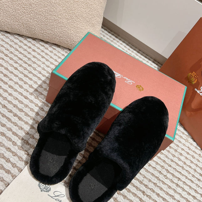 LP NATURAL WINTERCOZY WOOL BLACK SLIPPERS