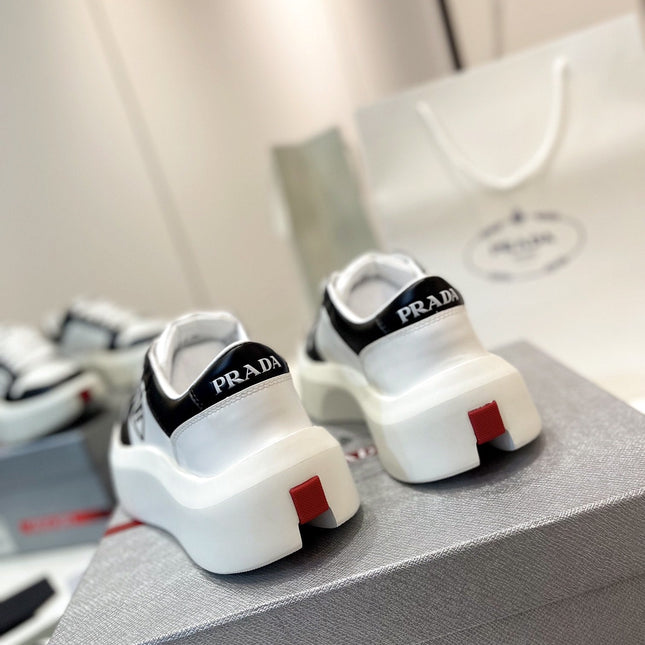 PRA DOWNTOWN THICK-SOLE SNEAKERS BLACK AND WHITE CALFSKIN
