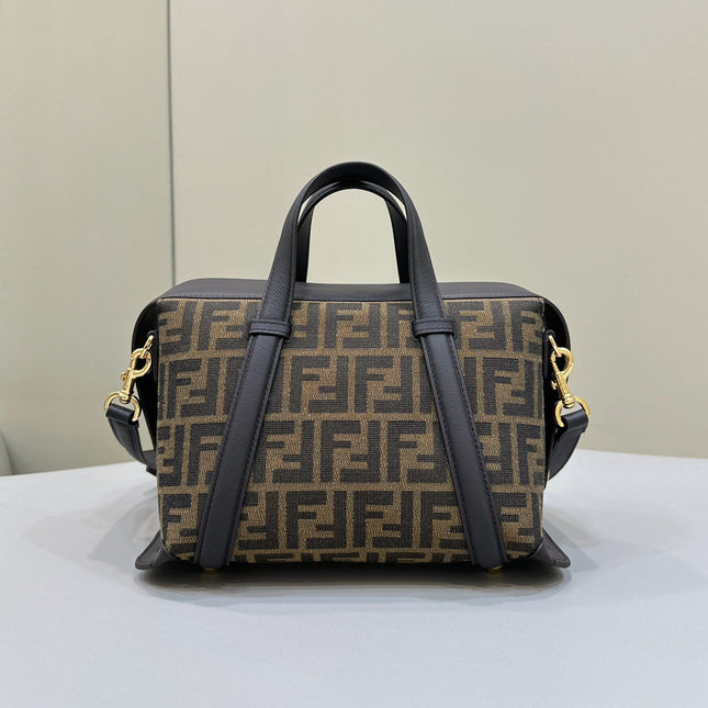 FENDI 27 BAG IN BROWN MIX BLACK JACQUARD FABRIC WITH CALFSKIN