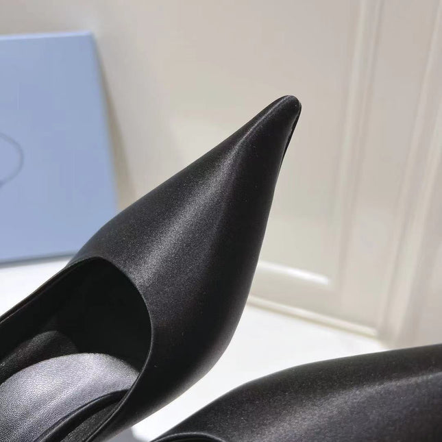 PRA HIGH-HEELED MULES BLACK SATIN