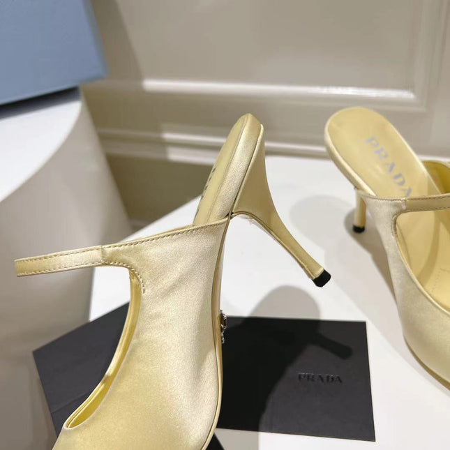 PRA HIGH-HEELED MULES YELLOW CREAM SATIN