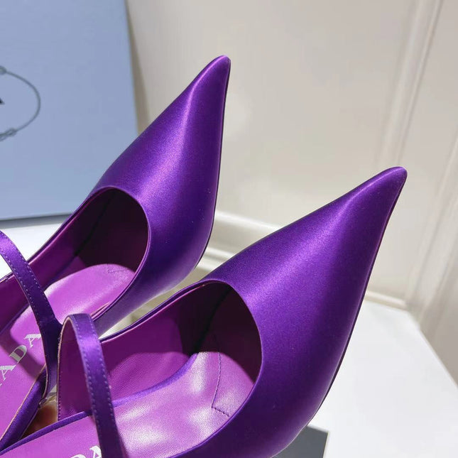 PRA HIGH-HEELED MULES VIOLET SATIN