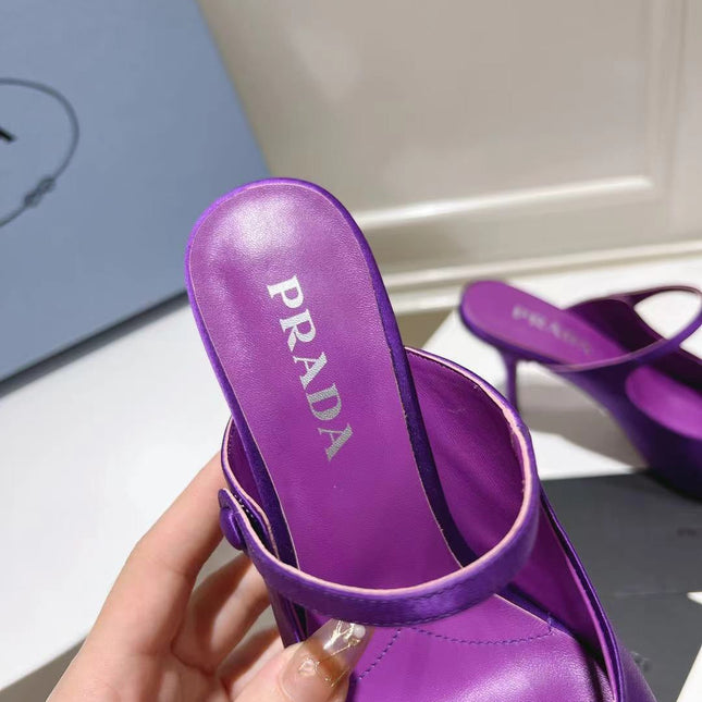 PRA HIGH-HEELED MULES VIOLET SATIN