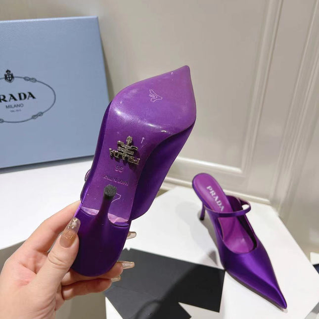 PRA HIGH-HEELED MULES VIOLET SATIN