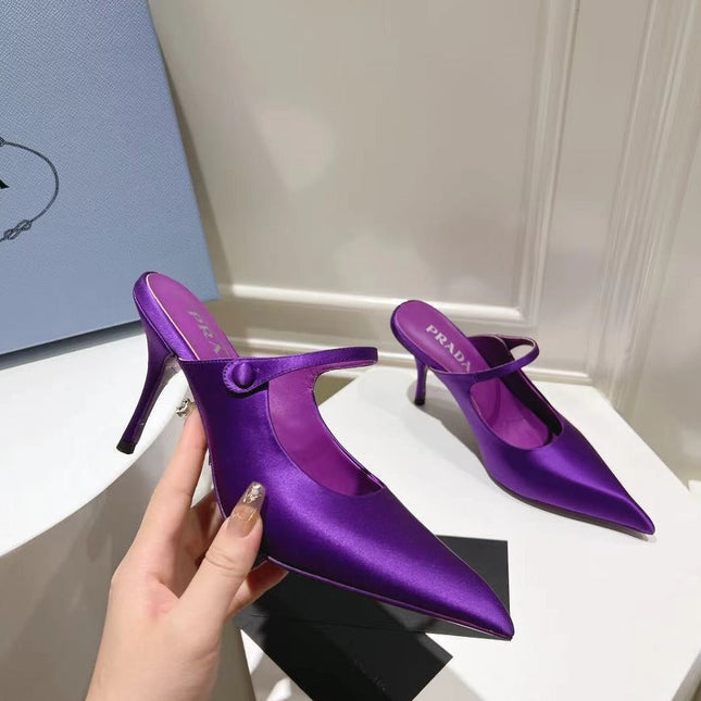 PRA HIGH-HEELED MULES VIOLET SATIN