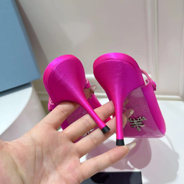 PRA HIGH-HEELED MULES BRIGHT PINK SATIN