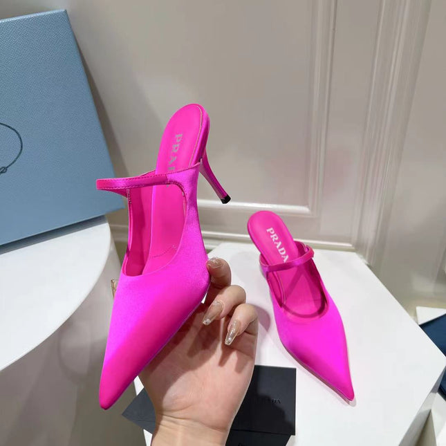 PRA HIGH-HEELED MULES BRIGHT PINK SATIN
