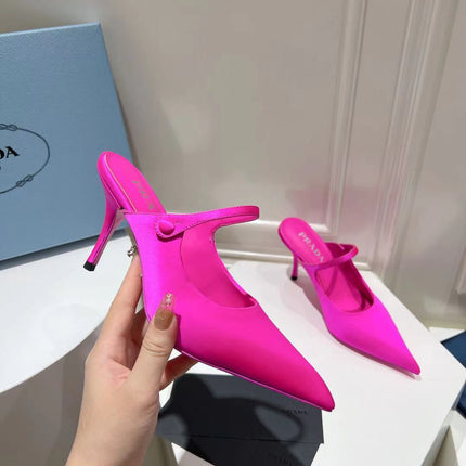 PRA HIGH-HEELED MULES BRIGHT PINK SATIN