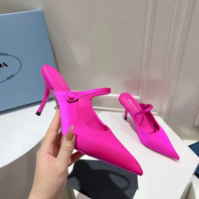 PRA HIGH-HEELED MULES BRIGHT PINK SATIN