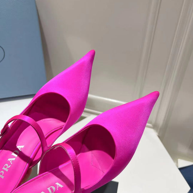 PRA HIGH-HEELED MULES BRIGHT PINK SATIN
