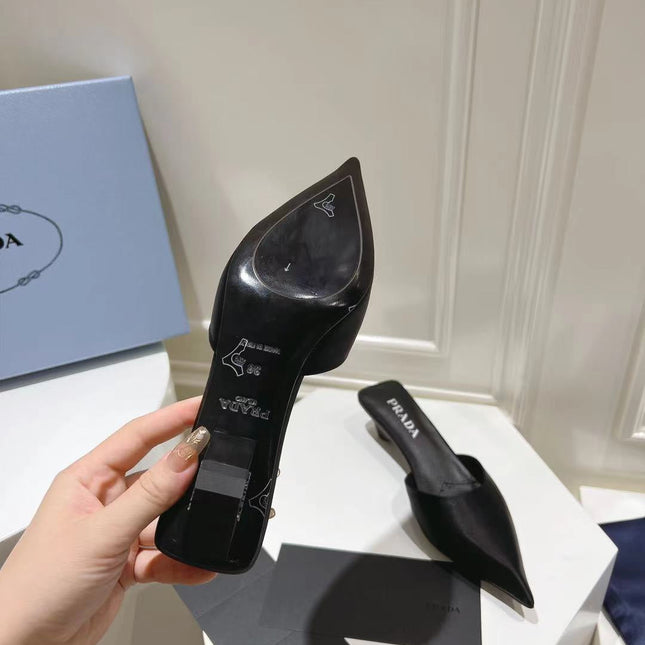 PRA POINTED-TOE MULES BLACK SATIN
