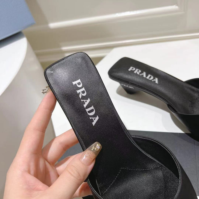 PRA POINTED-TOE MULES BLACK SATIN