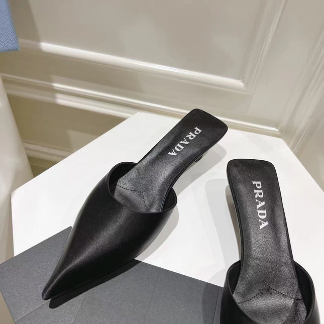 PRA POINTED-TOE MULES BLACK SATIN