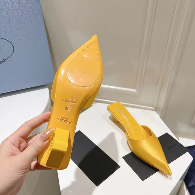 PRA POINTED-TOE MULES YELLOW SATIN
