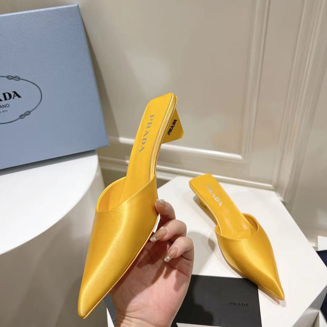 PRA POINTED-TOE MULES YELLOW SATIN