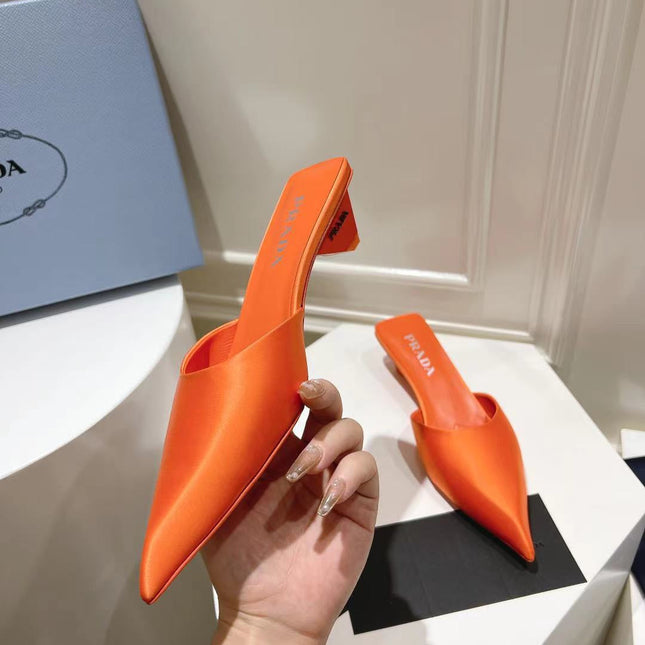 PRA POINTED-TOE MULES BRIGHT ORANGE SATIN