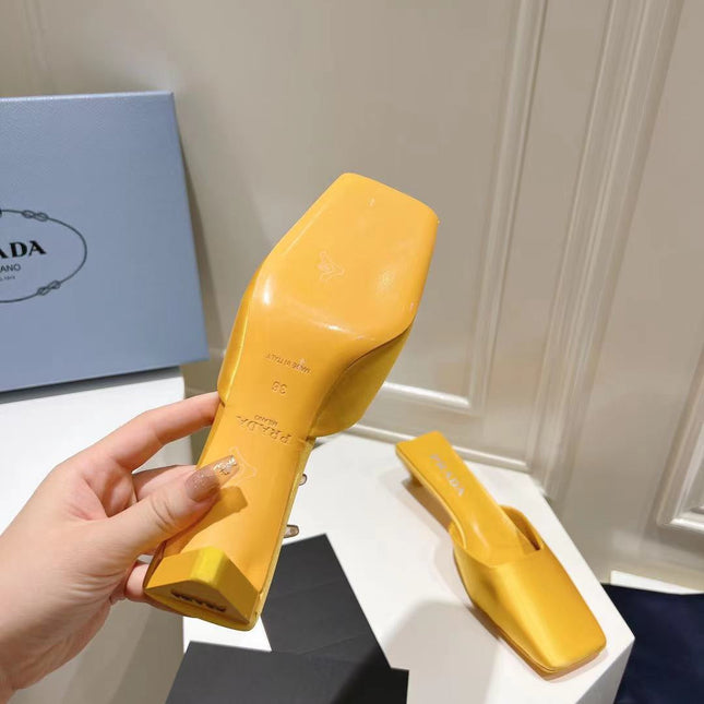 PRA SQUARE TOE MULES YELLOW SATIN