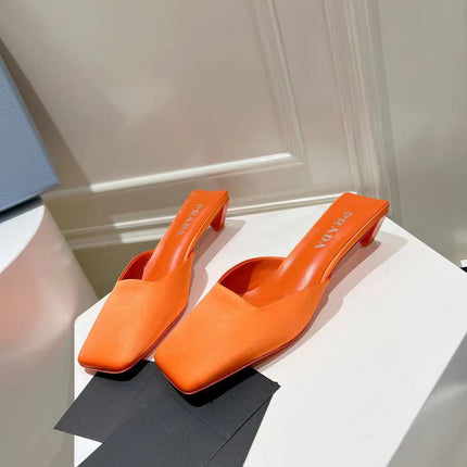 PRA SQUARE TOE MULES BRIGHT ORANGE SATIN