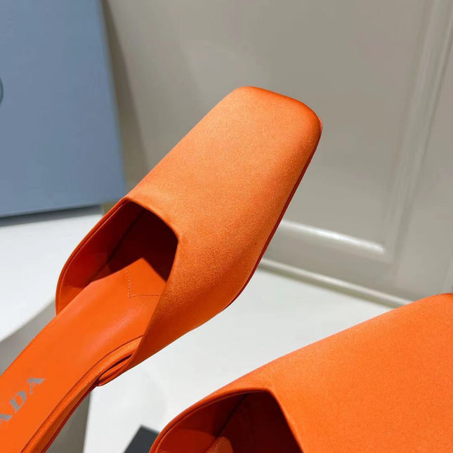 PRA SQUARE TOE MULES BRIGHT ORANGE SATIN
