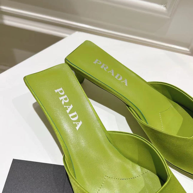 PRA SQUARE TOE MULES PEAR SATIN