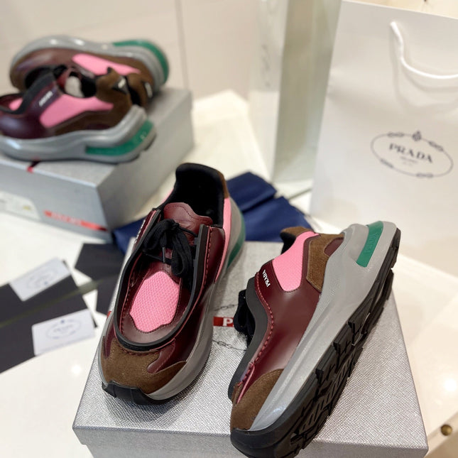 PRA SYSTEME BRUSHED SNEAKERS WINE AND PINK CALFSKIN