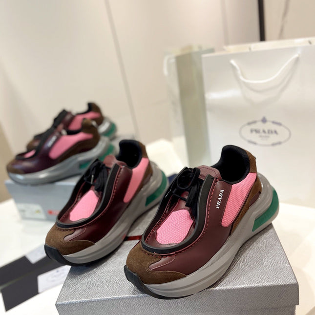 PRA SYSTEME BRUSHED SNEAKERS WINE AND PINK CALFSKIN