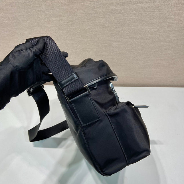 CROSSBODY BAG 29 IN BLACK RE-NYLON AND CALFSKIN TRIM