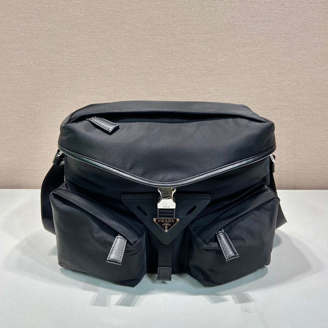 CROSSBODY BAG 29 IN BLACK RE-NYLON AND CALFSKIN TRIM