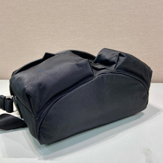 CROSSBODY BAG 29 IN BLACK RE-NYLON AND CALFSKIN TRIM