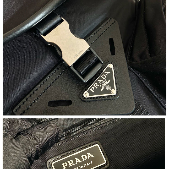 CROSSBODY BAG 29 IN BLACK RE-NYLON AND CALFSKIN TRIM