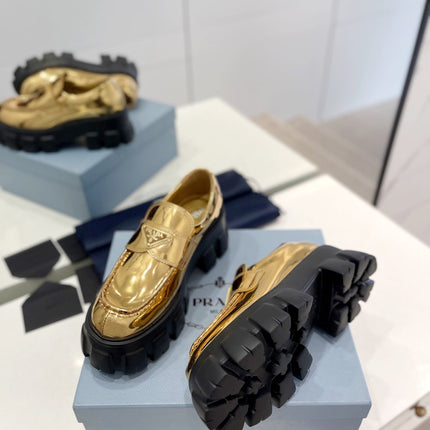 PRA BRUSHED LEATHER MONOLITH LOAFERS METALLIC GOLD