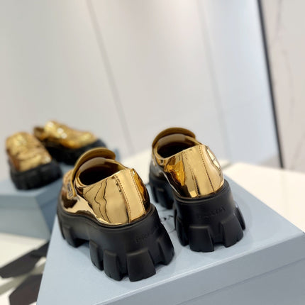 PRA BRUSHED LEATHER MONOLITH LOAFERS METALLIC GOLD