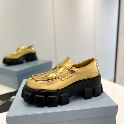 PRA BRUSHED LEATHER MONOLITH LOAFERS METALLIC GOLD