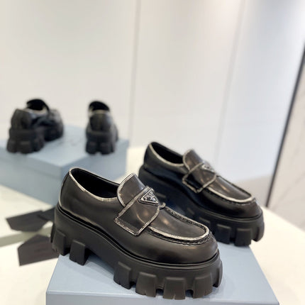 PRA BRUSHED LEATHER MONOLITH LOAFERS BLACK-SILVER BORDER